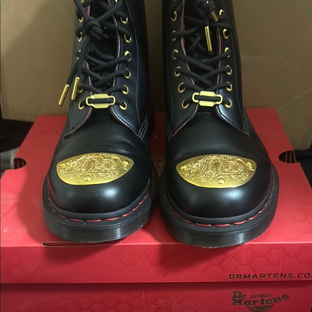 Dr. Martens Year of the Dragon Black and Gold  Combat Boots